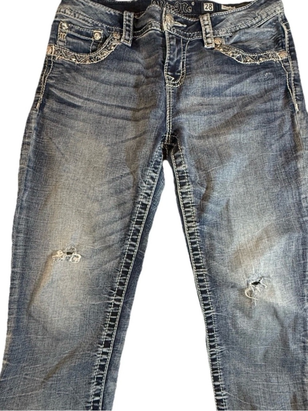 Miss Me Skinny Embellished Blue Denim Jeans Button Studded 5-Pocket Women 27x35 - Picture 5 of 12